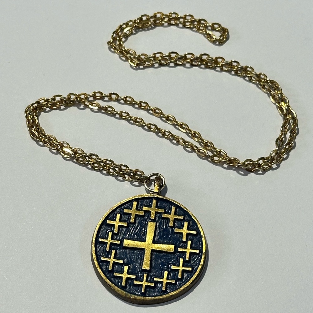 Vintage Terra Sancta Guild Jerusalem Cross Necklace Philadelphia Religious